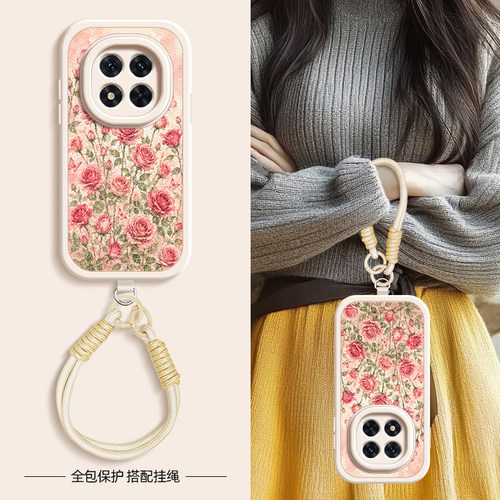 玫瑰美人适用红米note14手机壳note15pro+/note13/12小米redmi小羊皮11Tpro新款turbo3/10/9/8/7斜挎挂绳女款