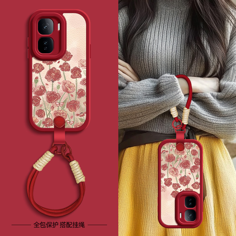 虞美人适用iqooneo10pro手机壳vivoiqooneo9小羊皮Neo8/7/6/5/3新款5se活力版5s女款9spro+夏天斜挎挂绳