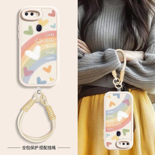 彩虹笑脸适用oppor17pro手机壳r15标准版小羊皮oppor15梦境版oppor11s新款r17oppo春夏斜挎挂绳r11女款可背