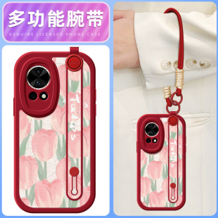 粉色花朵适用华为nova13手机壳nova11pro小羊皮nove10新款 11SE网红u novo14ultra腕带斜挎挂绳12活力版 10z女款