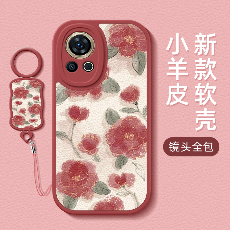 红玫瑰适用华为nova12手机壳新款nova12pro挂绳小羊皮硅胶nova12活力版12ultra软壳男女5G全包防摔网红外壳