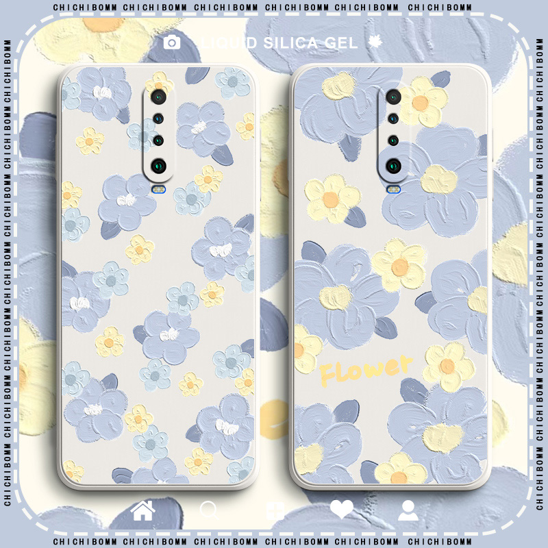 蓝色花朵红米k30手机壳女款创意k30s至尊版防摔k30pro液态硅胶油画全包情侣redmik30i保护套网红潮卡通可爱