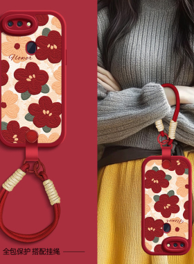 红色花瓣适用oppor17pro手机壳r15标准版保护套oppor15梦境版oppor11s新款r17oppo秋冬新年挂绳r11女款可背