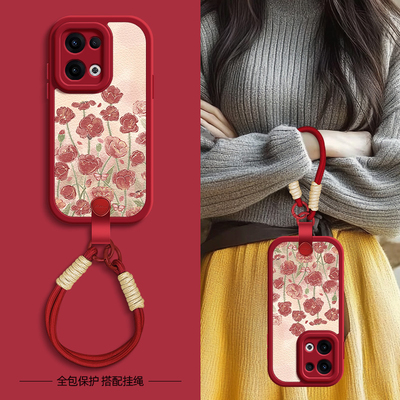 虞美人适用opporeno13手机壳Reno12pro小羊皮reno11/10//9/8新款10pro+夏天斜挎挂绳新春女款网红硅胶
