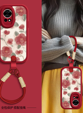 红玫瑰花适用华为nova13手机壳nova11pro保护套nove10新款novo12ultra新春新年挂绳12活力版10z女款11SE网红u