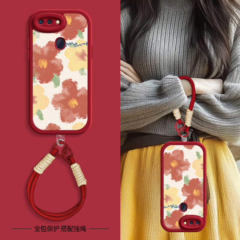红黄花花适用oppor17pro手机壳r15标准版小羊皮oppor15梦境版oppor11s新款r17oppo夏天斜挎挂绳r11女款可背