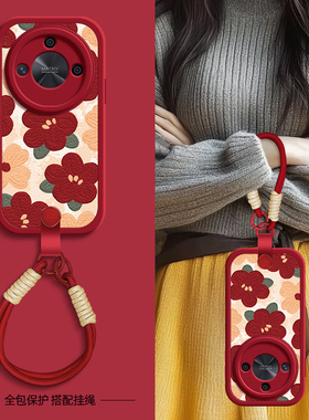 红色花瓣适用荣耀X60手机壳华为荣耀x50/x40i保护套X70/x30i新款x50GT秋冬新年挂绳x20/20se/x10女款9x可背8x