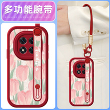粉色花朵适用红米note14手机壳note13pro+小羊皮12小米redmi11Tpro新款turbo3/10/9/8/7腕带斜挎挂绳女款