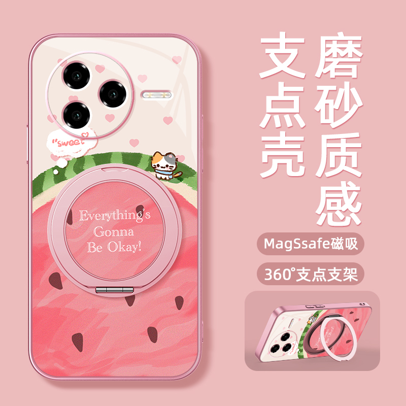 西瓜小猫适用红米k80至尊版手机壳女款redmik70pro磁吸带支架全包小米k60ultra新款防摔k50支点k50电竞版卡通