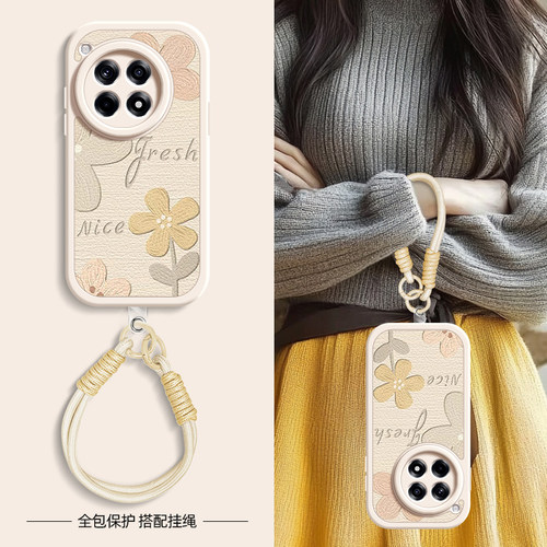 花瓣油画适用一加ace5pro手机壳一加12小羊皮1加ace2新款1+ace2v夏天ace3手腕挂绳OnePlus女3v硅胶网红防摔