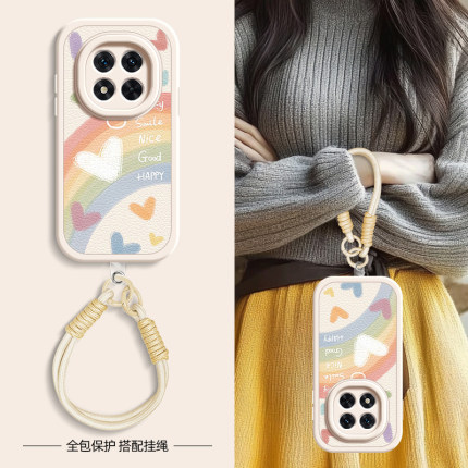 彩虹笑脸适用红米note14手机壳note13pro+/12小米redmi小羊皮11Tpro新款turbo3/10/9/8/7春夏斜挎挂绳女款