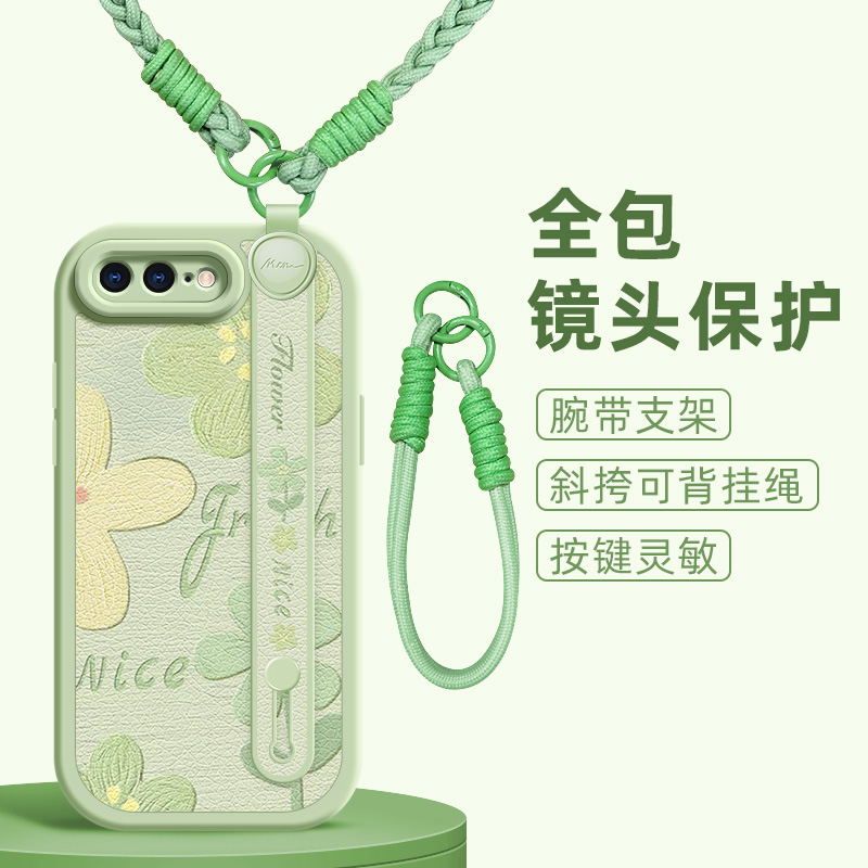 油画花朵适用苹果11ProMax手机壳iphoneX套7/8plus新款x/xr腕带斜挎挂绳iphone11pro可背6splus女款xsmax