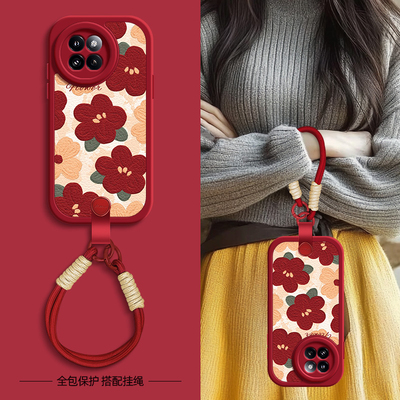 红色花瓣适用小米civi4pro手机壳小米mix4保护套civi3新款civi2新年挂绳可背civi1s女cv硅胶软壳网红mi米civi