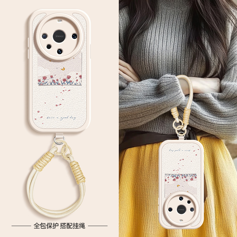 风吹玫瑰适用华为mate70pro手机壳mate60保护套mete40新款meta30epro斜挎斜挎挂绳可背mate20女40e/50e硅胶