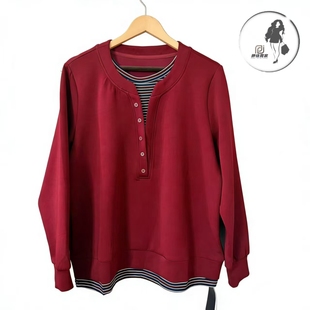 宽松显瘦长袖 假两件卫衣胖MM显瘦百搭新款 上衣 女装 4265大码