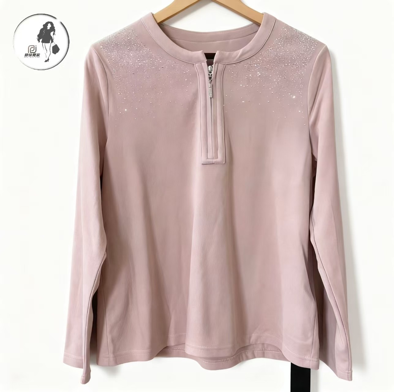 1005大码时尚亮片装饰圆领长袖上衣女宽松显瘦百搭通勤内搭,女装/女士精品,大码内搭,淘宝优惠券,粉丝福利购,淘宝优惠卷