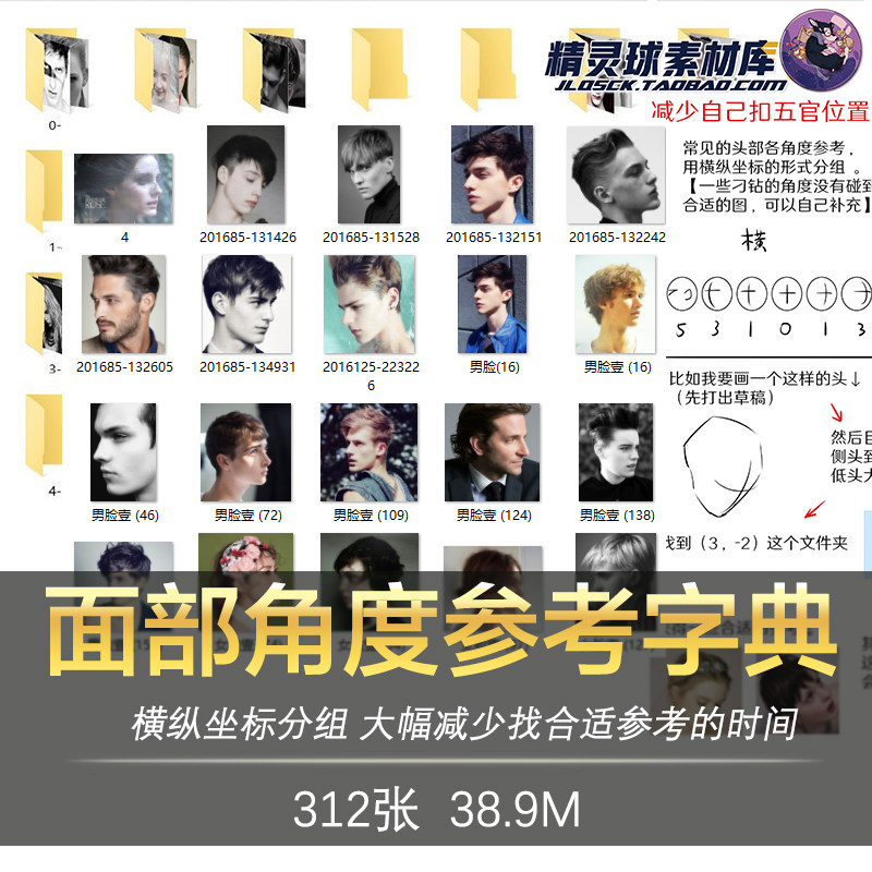 面部个角度参考图 脸部五官阴影姿势明暗素材库绘画美术资料图集