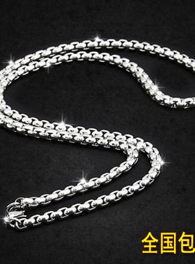 925纯银男士项链霸气镀白金蛇骨