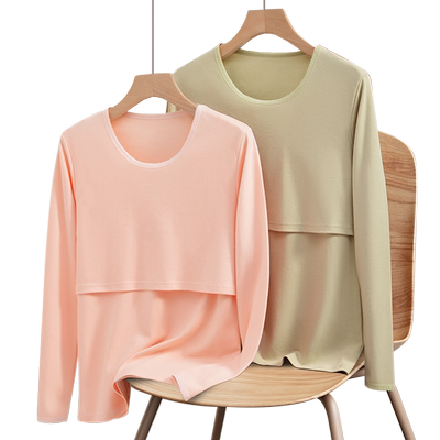 纯棉哺乳秋衣上衣全棉孕妇睡衣