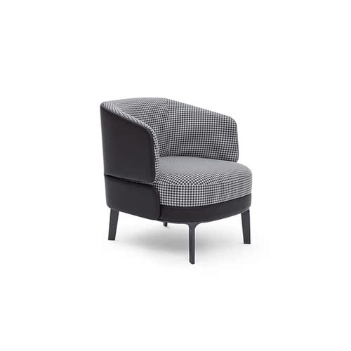 HC28折叠空间休闲椅意式极简千鸟格布艺沙发椅卧室客厅真皮单椅子