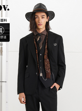 JDV男装商场同款春秋新款黑色平驳领两粒扣西装正装SMM5001