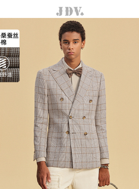 JDV男装春秋新品商场同款彩格西装双排扣西服外套DSMM4101