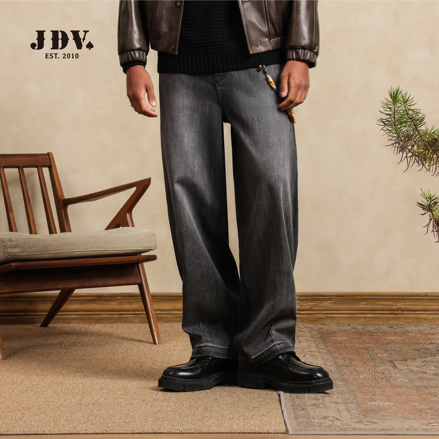 JDV商场同款秋冬新款时尚做旧水洗休闲廓形牛仔裤阔腿裤长裤子