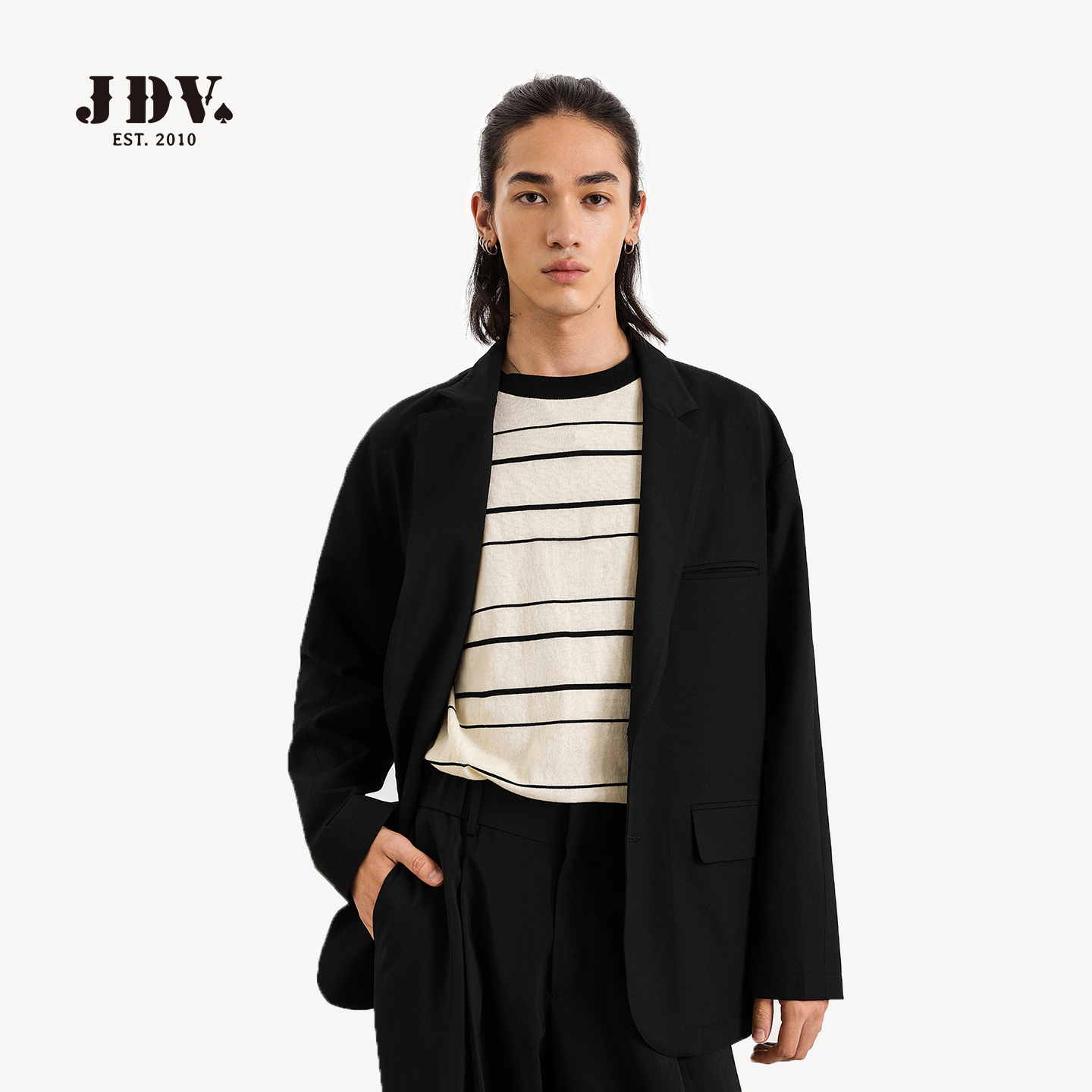 JDV商场同款男黑色宽松休闲西装