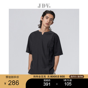 商场同款 黑色小V领拼接休闲短袖 2023春夏新品 JDV男装 T恤STT3561