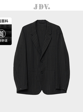 JDV男装春秋新品商场同款黑色条纹西装单排扣西服外套SMJ4022