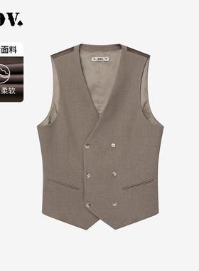 JDV男装春秋季V领双排扣正装西装马甲男士商务职场时尚WFV4A26