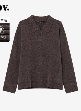 JDV商场同款秋冬新款深咖男士翻领针织衫毛衫上衣百搭WOT4212
