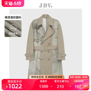 卡其色印花双排扣风衣休闲外套WCW3351 秋冬新品 商场同款 JDV男装