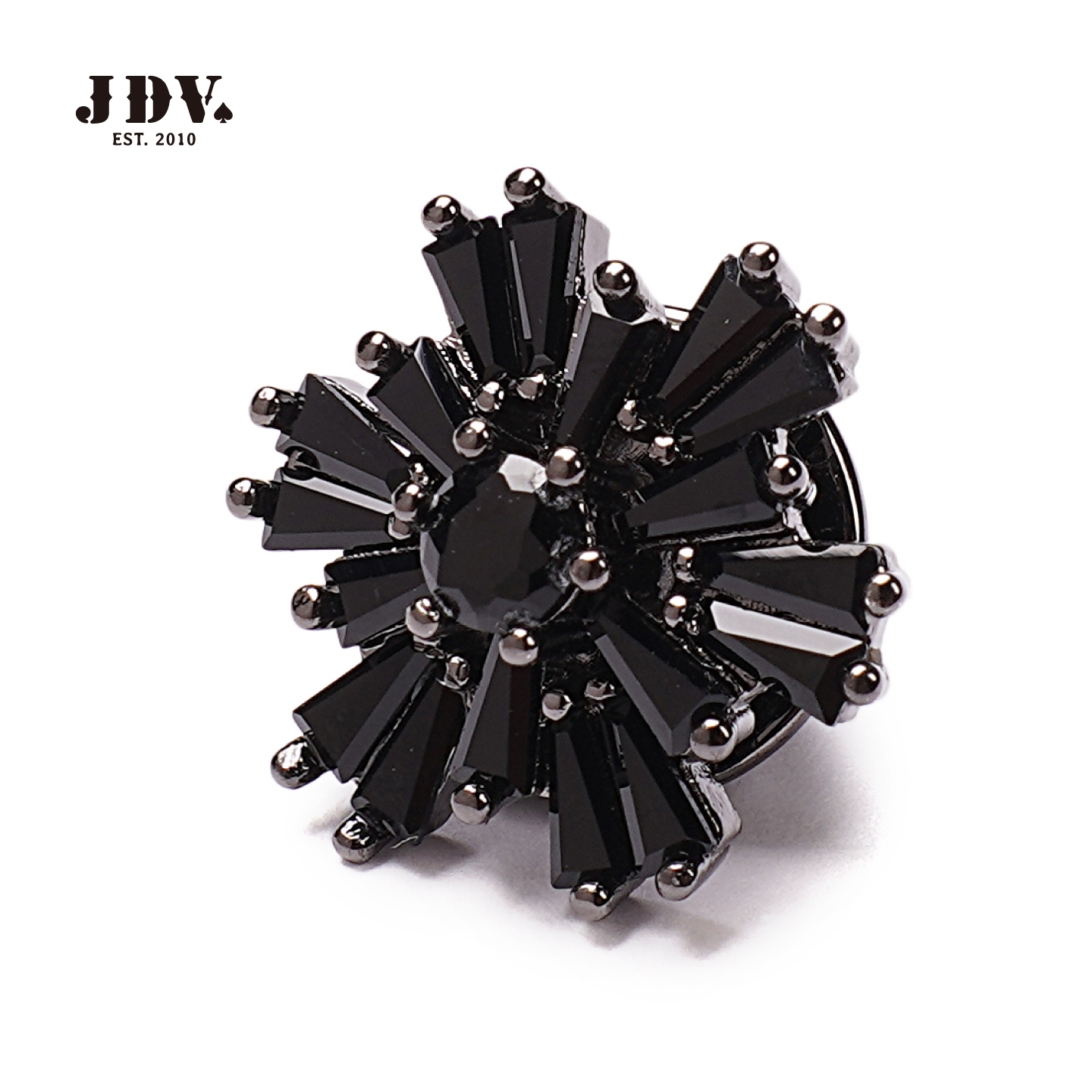 JDV复古男士深邃黑钻圆形领针