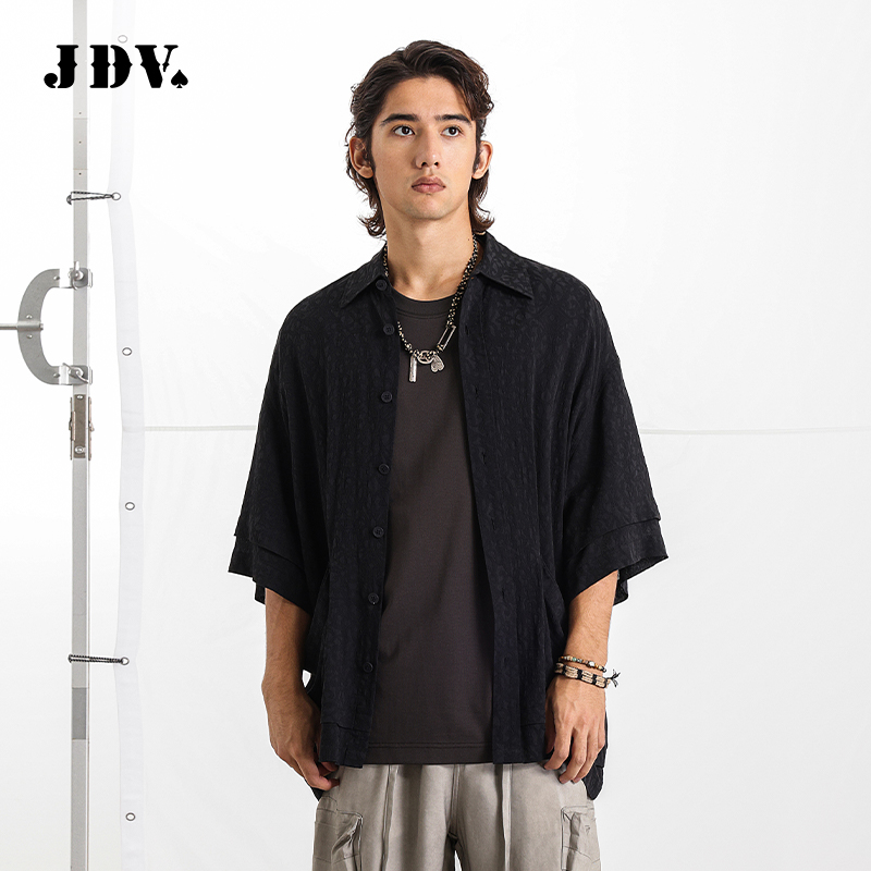 JDV商场同款男黑色翻领中袖衬衫