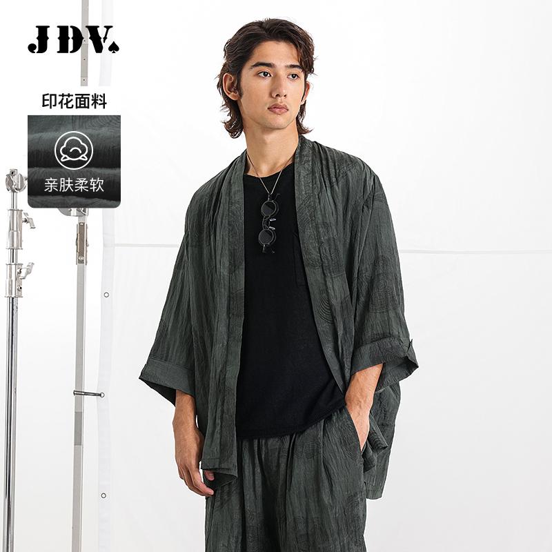 JDV男装2025商场同款春夏新款灰绿印花中袖夹克衬衫上衣