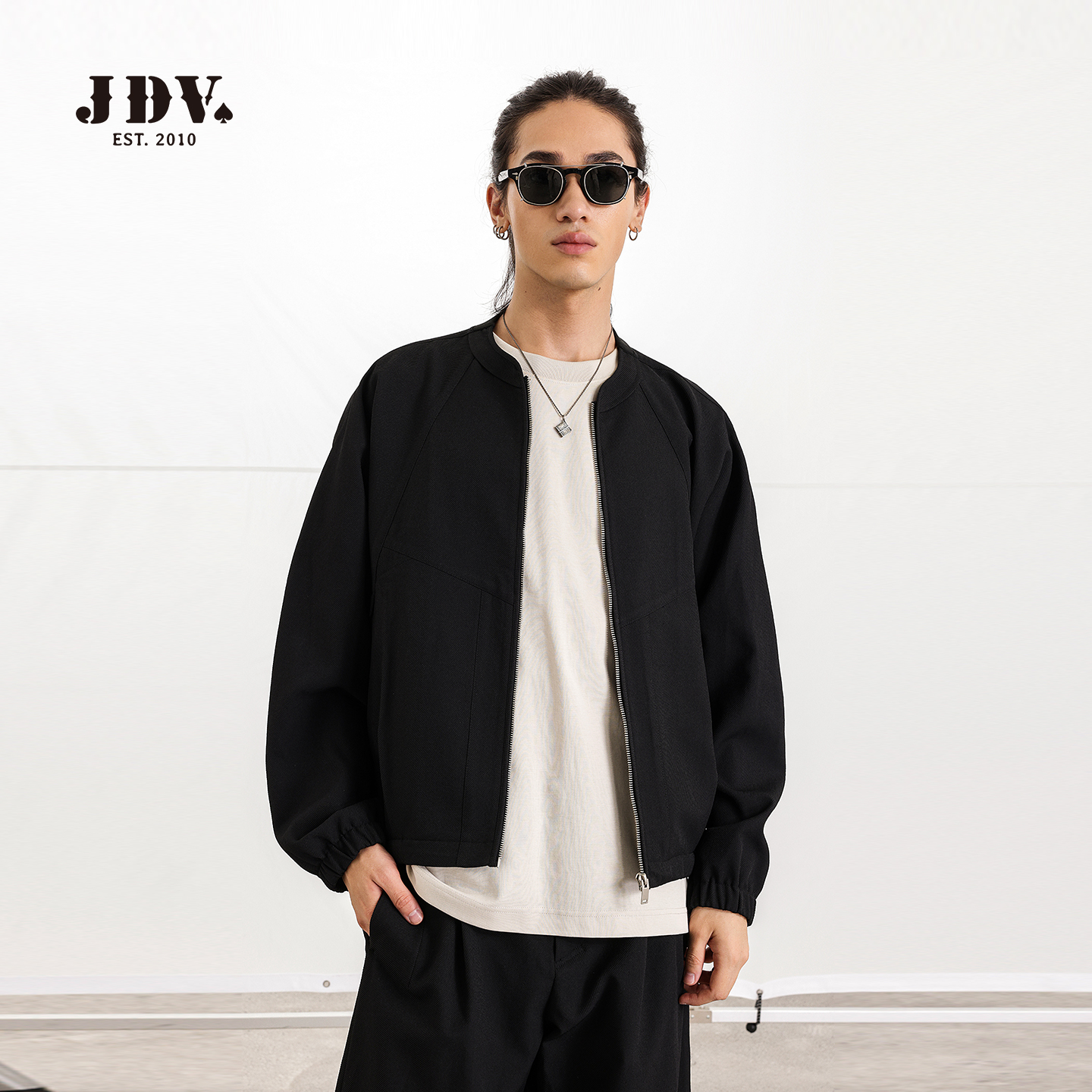 JDV商场同款黑色男立领夹克外套