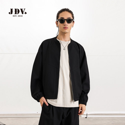 JDV商场同款黑色男立领夹克外套