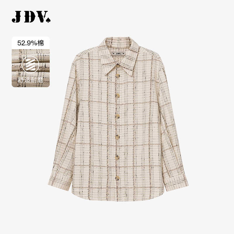 JDV商场同款米色棉质格纹夹克