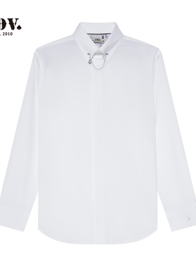 JDV男装白色长袖衬衫春秋季新品宽松舒适商场同款上衣WIF5420