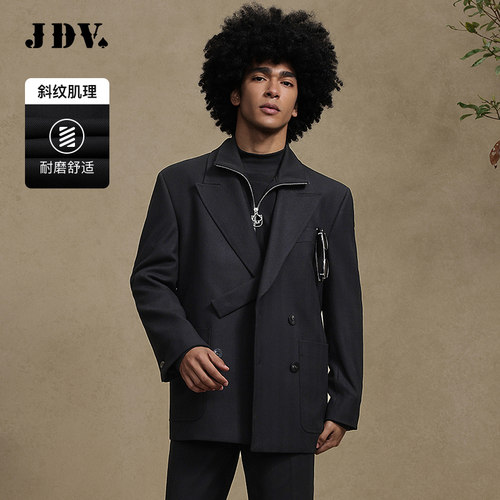 JDV商场同款黑色双排扣西装外套
