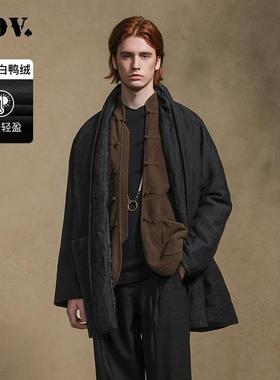 JDV男装商场同款秋冬新款黑色V领廓形羽绒服亚麻男士保暖WDW4435