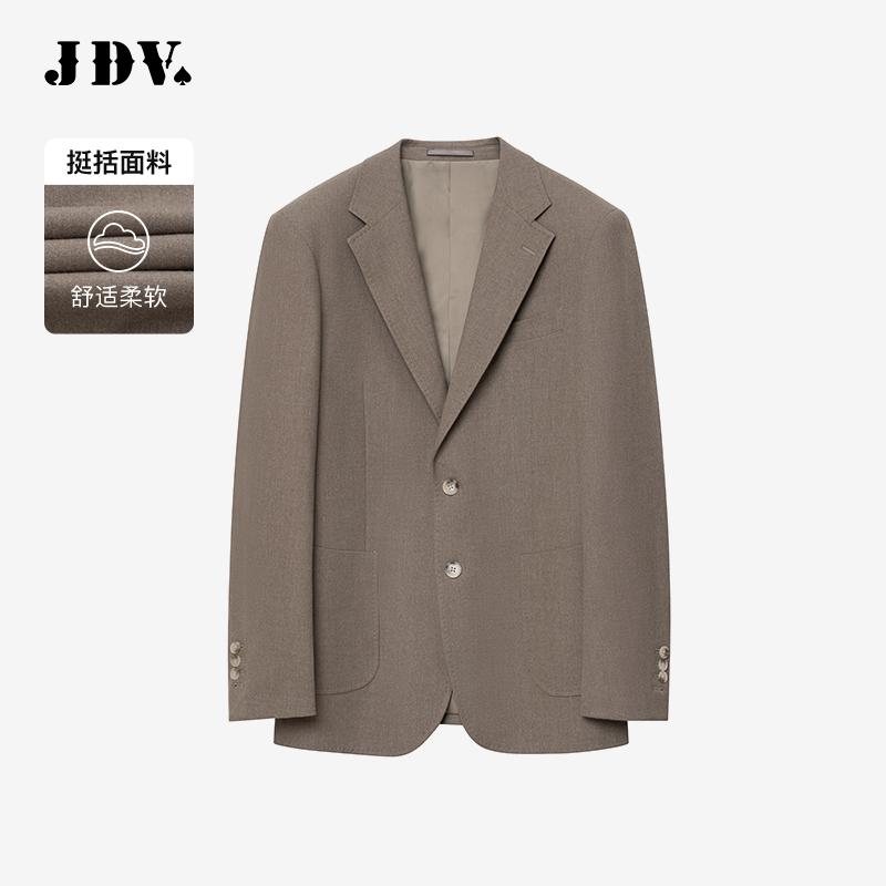 JDV卡其色平驳领男士单排扣西装