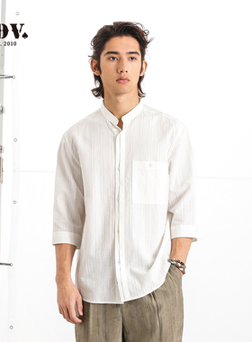 JDV商场同款春夏季新款男白色立领衬衫中袖衬衣棉质上衣SIH5224