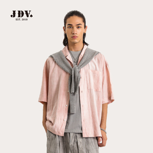 JDV男装夏季新款莱赛尔短袖衬衫男士灰粉色百搭透气休闲上衣