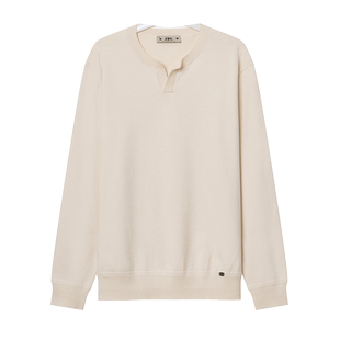 JDV男装春秋新品商场同款米白色基础款圆领针织衫长袖上衣WOT4218