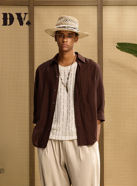 JDV商场同款提花竖条纹衬衫2026春季新品复古中袖上衣男SIHA123