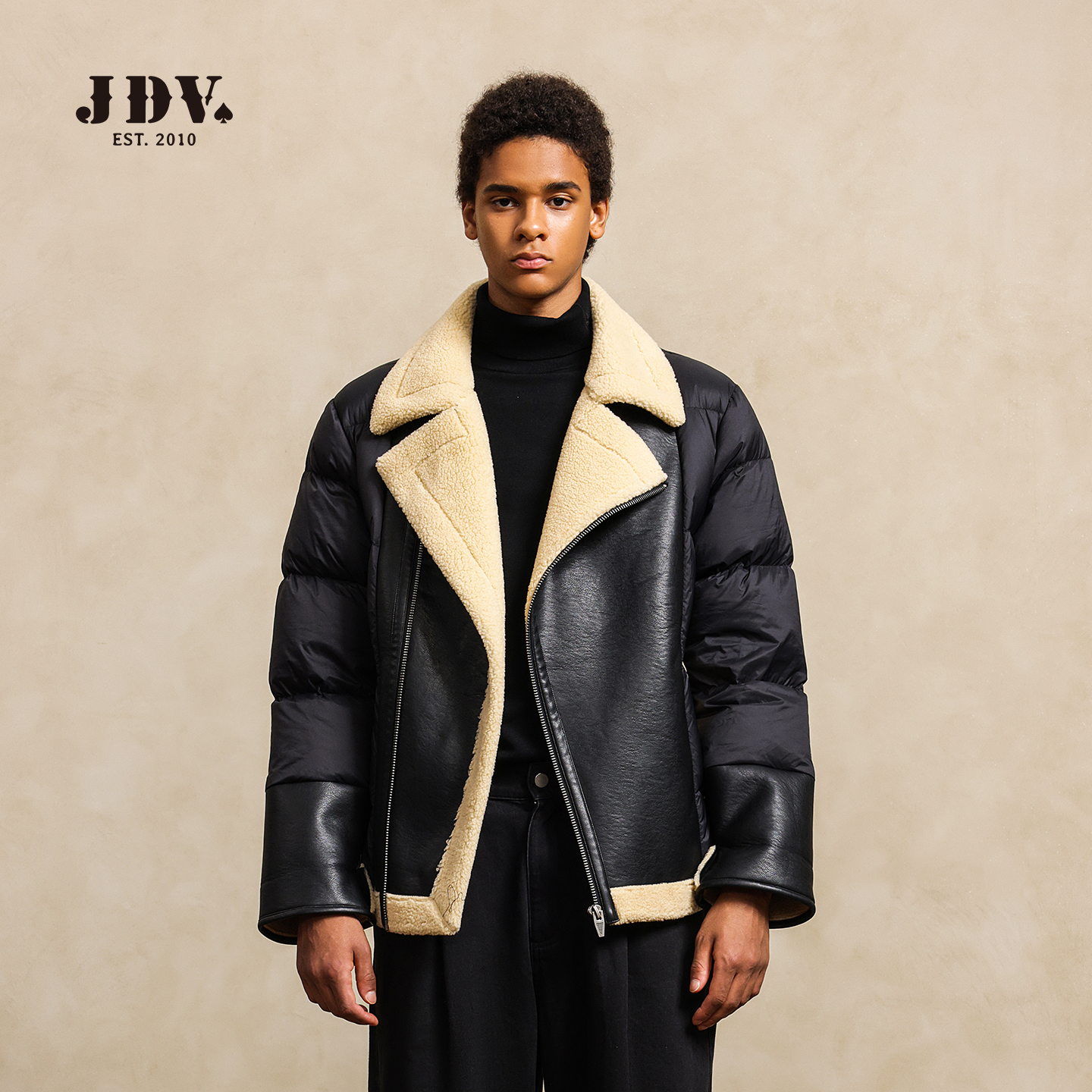 JDV商场同款羊羔毛领皮羽绒男士2025秋冬新款防风保暖休闲外套