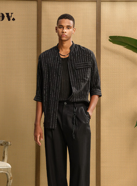 JDV商场同款V领立领衬衫2026年春季新品复古条纹中袖衬衣SIHA117