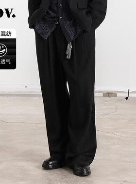 JDV男装商场同款春季新款黑色棉麻阔腿休闲裤子长裤SPL50W2